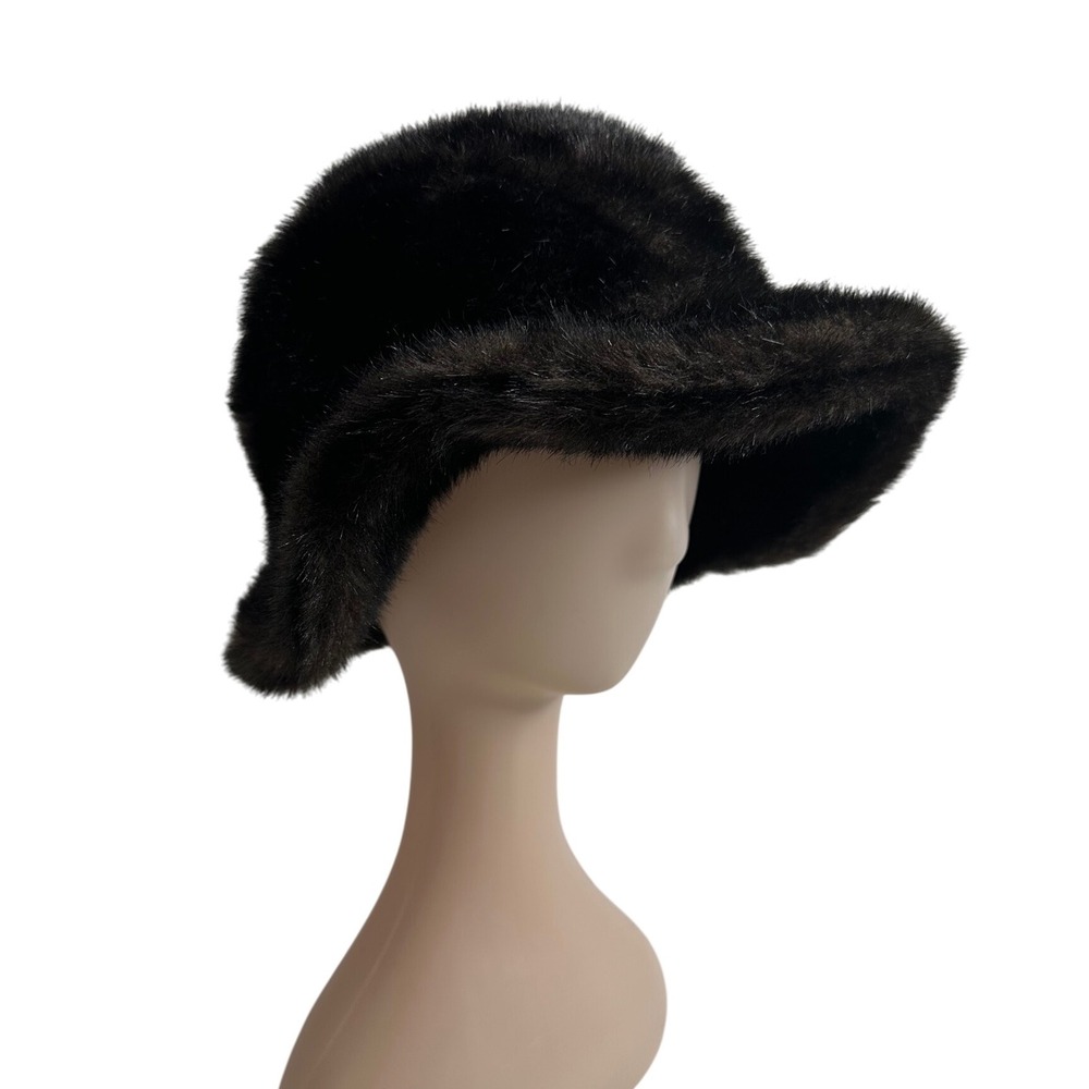 Sears Fashions Vintage Faux Fur Bucket Hat Black Winter Warm Cozy‎ Union made